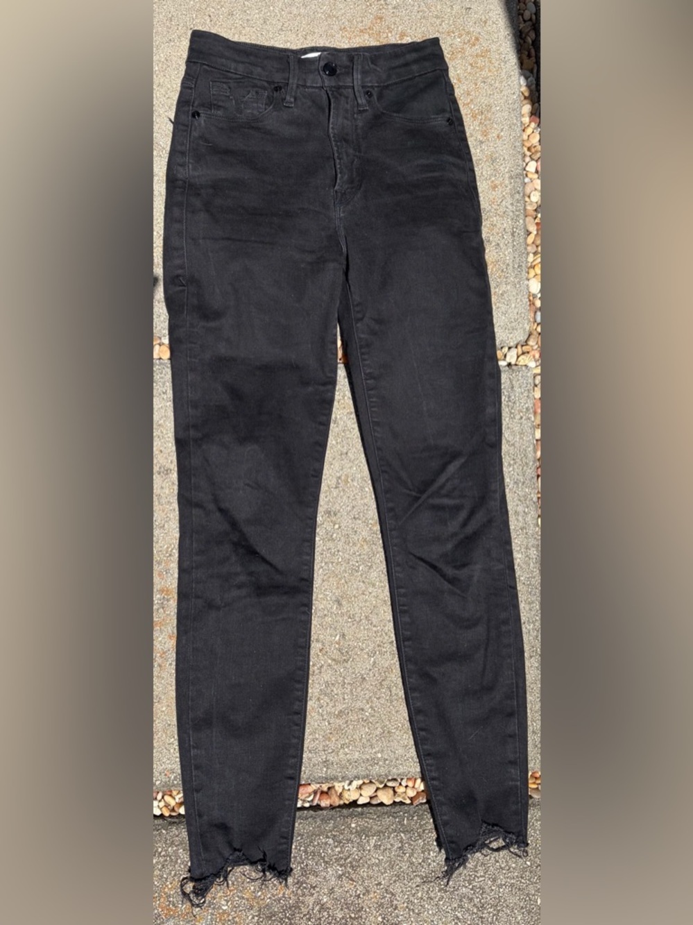 Good American Black High-Rise Crop with Distressing “Good Waist Crop” Jeans